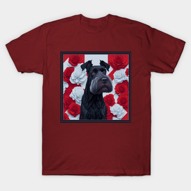 Dogs, giant schnauzer and flowers, dog, style vector (red version giant schnauzer) T-Shirt by xlhombat